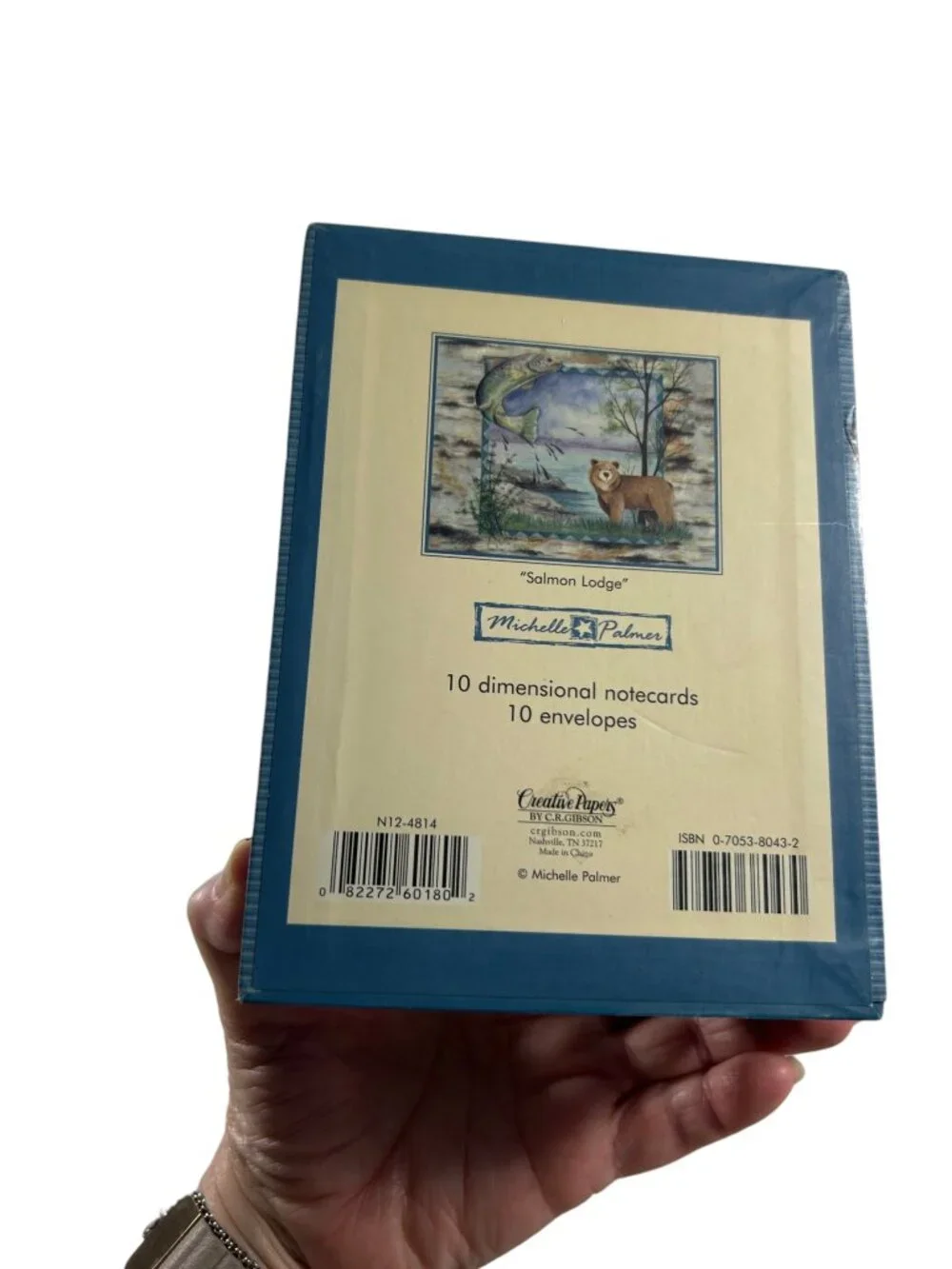 Creative Papers Salmon Lodge 9 Blank Notecards 3D Fish Bear Wildlife Box